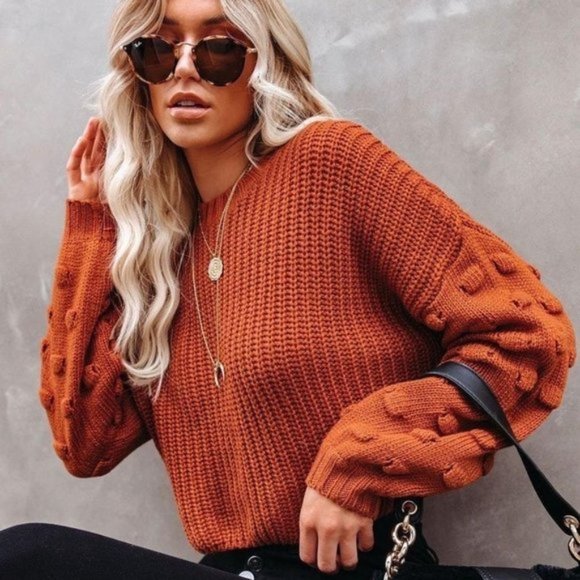 Vici Sweaters - FULL OF CHEER CROPPED KNIT SWEATER - RUST